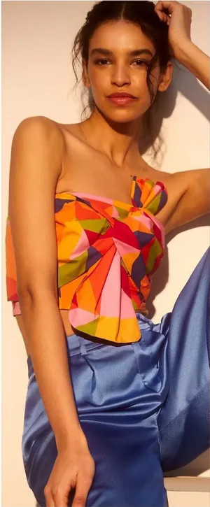 NWOT Farm Rio x Anthropologie Strapless Cropped Blouse Multicolor Women’s XS thumbnail 1