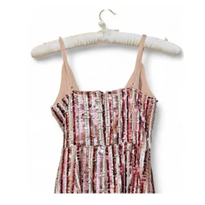 BcbgMaxAzria Sleeveless Bare Pink Combo Sequence Faux Wrap Mini Dress Size 2 thumbnail 12