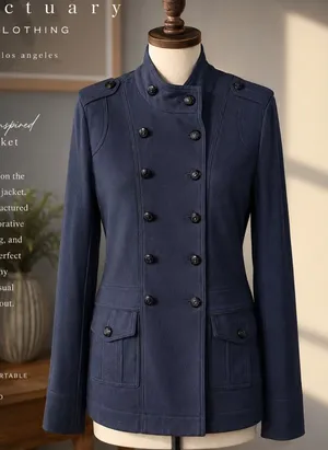 Sanctuary Navy Double-Breasted Military Utility Jacket thumbnail 1
