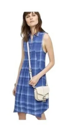 Anthropologie Isabella Sinclair Tillie Linen Plaid Dress Blue Size M Cottagecore thumbnail 1