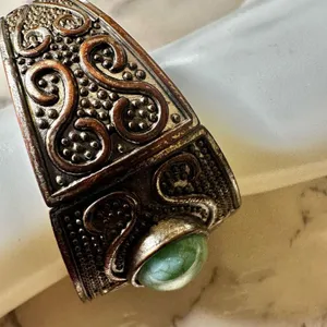 Faux turquoise silver engraved clamper bracelet Blue thumbnail 10