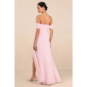 NWT Lulus Magical Magnetism Light Pink Off-the-Shoulder Maxi Dress Gala Size L thumbnail 3