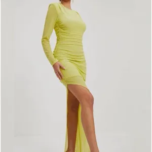 Vici Runched Lime Glitter Bodycon Maxi Long Sleeve Dress SMALL thumbnail 3