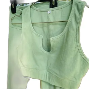 Matching Set Green Athletic Scoop Crop Top with Pant Leggings Small thumbnail 1
