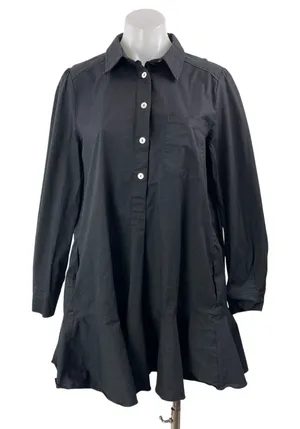 Tuckernuck Women's Black Long Sleeve Half Button A Line Mini Shirt Dress Size M thumbnail 1
