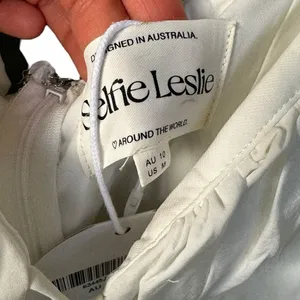 Selfie Leslie APEROL SPRITZ SHIRRED BODICE PUFF SLEEVE MINI DRESS WHITE M NWT thumbnail 5