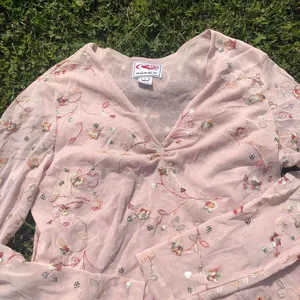 Beaded Sheer Pink Floral Long Sleeve Size XL thumbnail 3