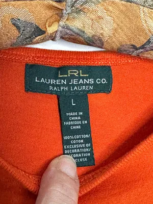 Lauren Ralph Lauren Orange Anchor Graphic Tee Shirt Size Large thumbnail 4