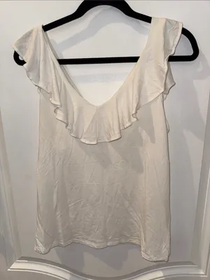 Lilly Pulitzer Alessa White Ruffle V-Neck Tank Top Medium Pima Cotton thumbnail 1