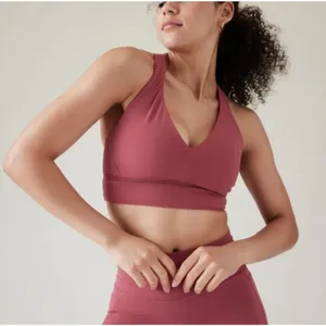 New Athleta S Transcend Plunge Sports Bra Small D-DD Berry Rose Red thumbnail 1