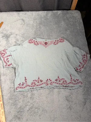 Free people Light Blue Embroidered Boho Top - Floral Accent large thumbnail 16