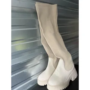 Fashion To Figure Knee High Oatmilk Sock Boots Chunky Sz 9W Platform‎ B-1 thumbnail 2
