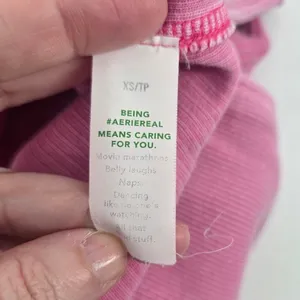 Aerie Hoodie Womens XS Henley Ribbed Corded Pink Long Sleeve Pullover‎ EUC thumbnail 5