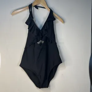 Aerie One Piece Swimsuit Size Small Ruffle Color Black Full Coverage Swimwear thumbnail 3