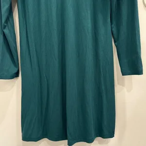 Abercrombie & Fitch Emerald Green Ribbed Ruched Long Sleeve Mini Shirt Dress XL thumbnail 6