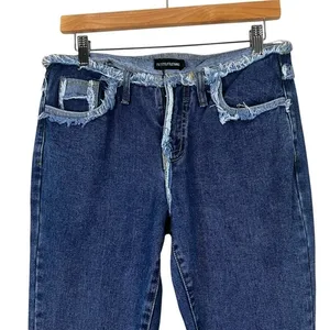 PrettyLittleThing Flare Low Rise Jeans Womens‎ 6 Dark Wash Distressed Y2K Retro thumbnail 5