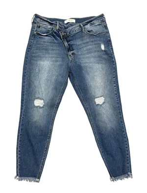 KanCan Women’s Asymmetrical Zipper Cropped Skinny Jeans Size 32 thumbnail 1