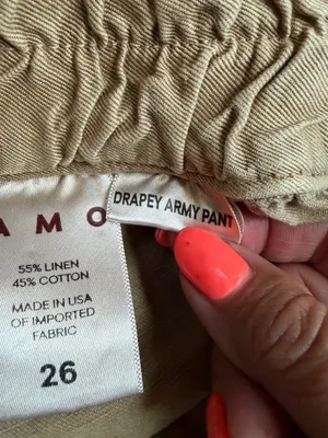 AMO Drapey Army Pant Linen Cotton Khaki Paperbag Waist Utility Pants Sz 26 thumbnail 10