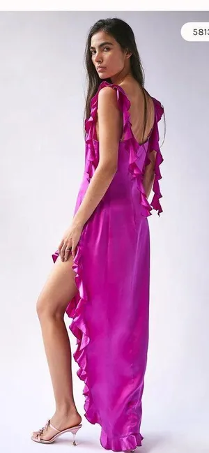 ✨ Amanda Uprichard Sonnet Silk Gown – Fuchsia – Size Small thumbnail 3