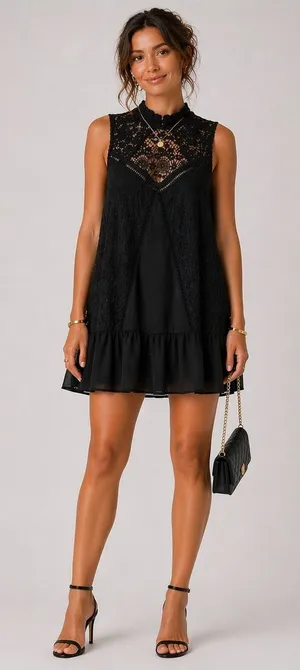 Abercrombie & Fitch‎ Lace Mini Dress XS Black Sleeveless High Neck Boho Gothic thumbnail 1