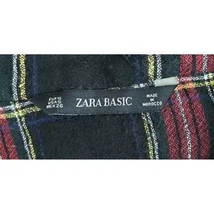 Zara Basic Women Small Red Black Plaid Ruffle V-Neck Babydoll Tunic Dress‎ thumbnail 4