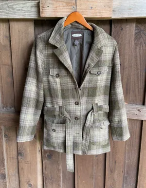 VTG Old Navy Wool Blend Olive and Teal Plaid Jacket thumbnail 1