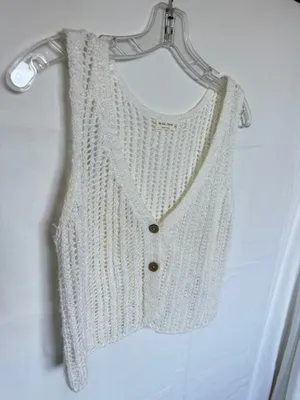 Miss Love White cream crochet vest with button front thumbnail 2