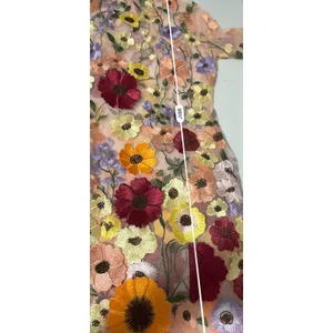 Finesse Floral Embroidered Sheer Mesh Mock Neck Mini Dress Peach Multi Size L thumbnail 10