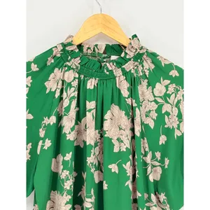 Sienna Sky Floral Blouse Womens Large Green Smocked High‎ Neck Puff Sleeve Top thumbnail 5