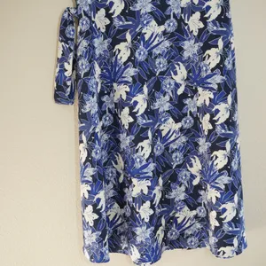 Lauren Ralph Lauren Size 8 Blue Floral Midi Dress Waist Tie Sleeveless Wedding thumbnail 3