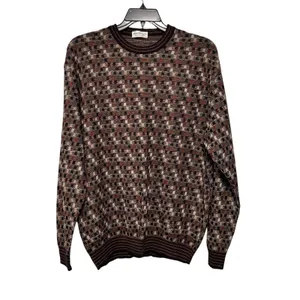 Norm Thompson Mens Geometric Knit Crewneck Sweater Brown Tan Burgundy XL 6244 thumbnail 3