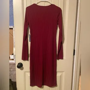 Forever 21 Maroon Ribbed Long Sleeve Fitted Bodycon Dress NWT thumbnail 3