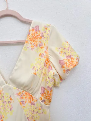 Free People Laura Yellow Floral Print Midi Dress Women's Small Boho Romantic thumbnail 7