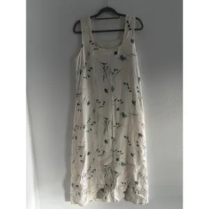 Vintage Linen Midi Dress Womens Large Cream Floral Garden Prairie Cottagecore thumbnail 2