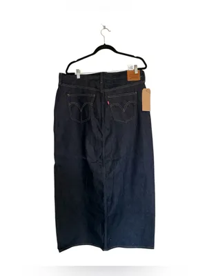 Levi's NWT High-Waist Dark Blue Denim Exposed Maxi Skirt SZ-32 pockets thumbnail 4
