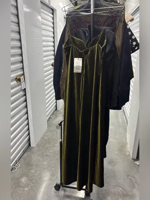 Zara‎ velvet STRAPPY bottle green maxi dress thumbnail 7