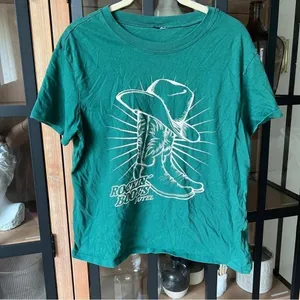 H&M western tee short sleeve tshirt cowboy boots hat green top thumbnail 2