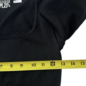 OQQ Women Black Ribbed Long Sleeve Jumpsuit Square Neck Thumbhole Medium | 24-17 thumbnail 5