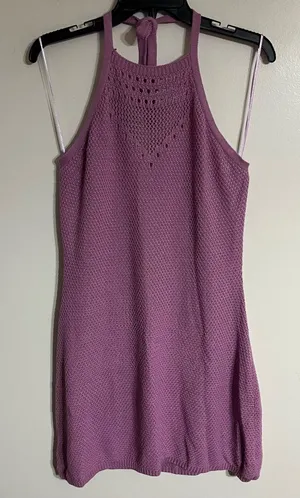 Ultra Flirt Crochet Knit Tie Halter Neck Dress‎ Junior Size XL Pink Purple Color thumbnail 1