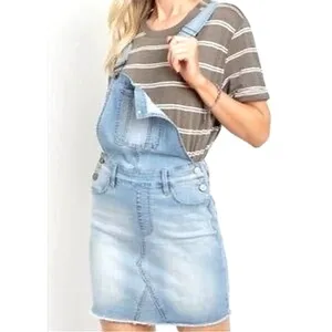 KanCan Denim Overall Mini Dress Women S Light Wash Frayed Hem Coastal Y2K Boho thumbnail 2
