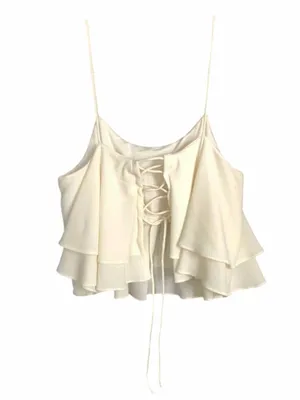 Free People Tropical Wave Tie-Back Layered Ruffle Crop Top | Cream - Small thumbnail 8