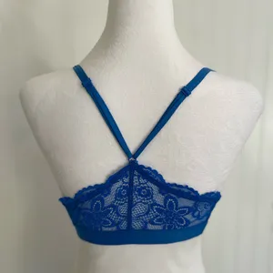 AERIE Lace Racerback Cross Back Lined Bralette Bra Lingerie Cobalt Blue Size M thumbnail 3