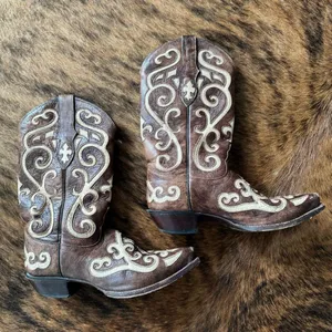 Tony Lama Y2K Floral Design Western Cowboy Boots Size 7 Brown thumbnail 1