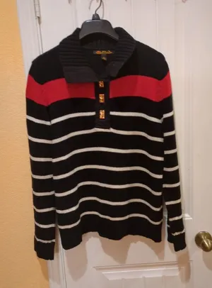 Ralph Lauren LRL Shawl Collar Sweater L Nautical Cotton Black Red Gold Buttons thumbnail 1