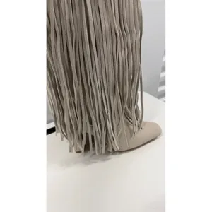 Fringe Western Tall Boots Square Toe Block Heel Beige Faux Suede Boho Stone 7,5 thumbnail 3