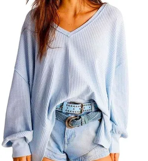 Free people waffle knit long sleeve top thumbnail 1