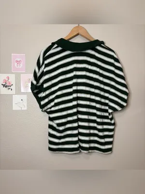 Madewell striped fall pumpkin patch casual preppy green white knit polo top L thumbnail 5