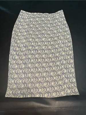 Maeve by Anthropologie Blue and Cream Geometric Knit Pencil Skirt Size Small thumbnail 2