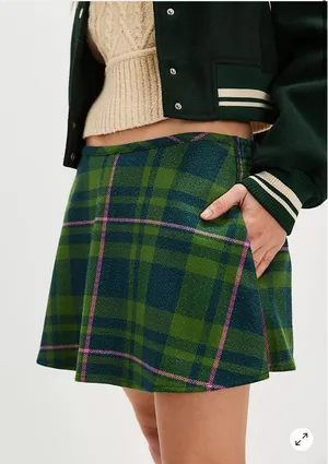 FREE PEOPLE 💚🩷 Green Plaid Mini Skirt with Pink Accent - Size Medium thumbnail 1
