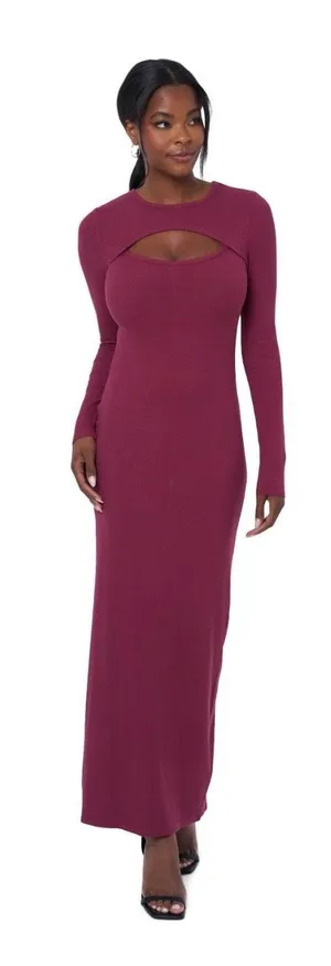 Edited by Remi Bader Cutout Long Sleeve Maxi Dress Burgundy thumbnail 1